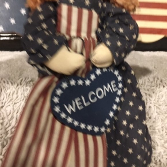 VTG Patriotic Angel Red White Blue Stars Stripes Hanging Door Welcome Doll 17x16 - Picture 7 of 11